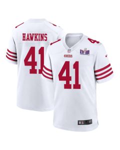 Tayler Hawkins 41 San Francisco 49ers Super Bowl LVIII Patch Game Men Jersey – White