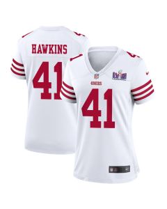 Tayler Hawkins 41 San Francisco 49ers Super Bowl LVIII Patch Game Women Jersey – White