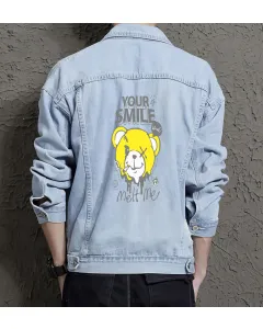 Teddy Bear Jean Jacket for Men – Gift for Streetwear Fans – Christmas Gift - Light Blue - Main View