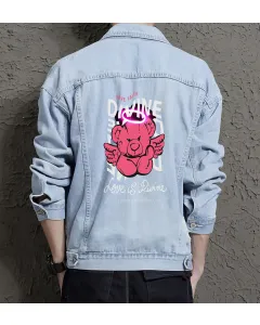 Teddy Bear Jean Jacket for Men – Gift for Streetwear Fans – Birthday Present - Light Blue - Main View