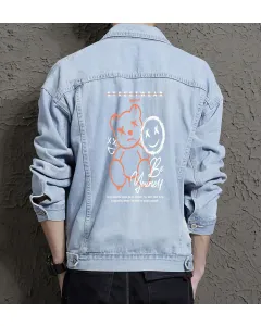 Teddy Bear Jean Jacket for Men – Gift for Teen Boys – Birthday Present - Light Blue - Main View