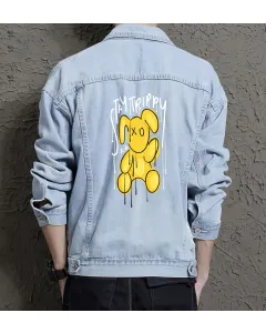 Teddy Bear Jean Jacket for Men – Gift for Teen Boys – Christmas Gift - Light Blue - Main View