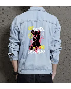 Teddy Bear Jean Jacket for Men – Gift for Teen Boys – Christmas Gift - Light Blue - Main View