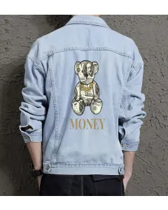 Teddy Bear Jean Jacket for Men – Gift for Teen Boys – Christmas Gift - Light Blue - Main View