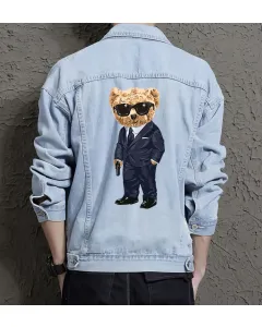 Teddy Boss Jean Jacket for Men – Gift for Streetwear Fans – Christmas Gift - Light Blue - Main View