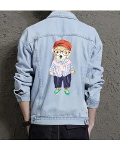 Teddy Cute Dog Jean Jacket for Men – Gift for Streetwear Fans – Birthday Present - Light Blue - Main View