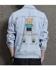 Teddy Funny Jean Jacket for Men – Gift for Streetwear Fans – Birthday Present - Light Blue - Main View