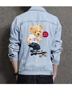Teddy Letsskate Jean Jacket for Men – Gift for Skater Guys – Birthday Present - Light Blue - Main View