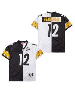 Terry Bradshaw 12 Pittsburgh Steelers Two-Toned Retro Throwback Men Jersey – Black/White