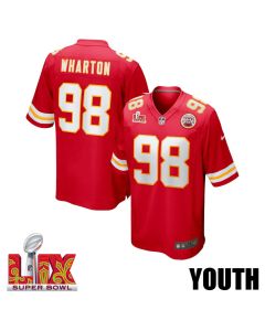 Tershawn Wharton #98 Kansas City Chiefs Super Bowl LIX YOUTH Jersey – Red