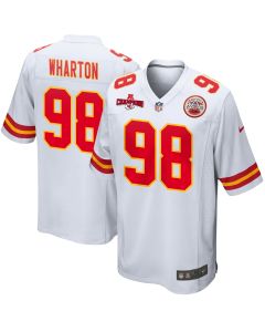 Tershawn Wharton 98 Kansas City Chiefs AFC Champions Patch Game Men Jersey – White
