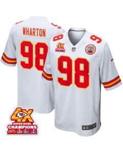 Tershawn Wharton 98 Kansas City Chiefs Super Bowl LVIII Champions 4X Game Men Jersey – White