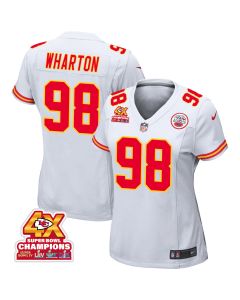 Tershawn Wharton 98 Kansas City Chiefs Super Bowl LVIII Champions 4X Game Women Jersey – White
