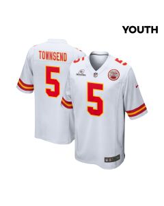 Tommy Townsend 5 Kansas City Chiefs Super Bowl LVIII Patch Game YOUTH Jersey – White