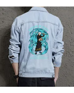 Trafalgar Law Jean Jacket for Men – Gift for Anime Fans – Birthday Present - Light Blue - Main View
