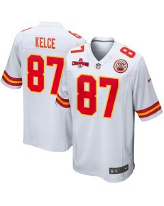 Travis Kelce 87 Kansas City Chiefs AFC Champions Patch Game Men Jersey – White