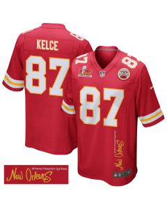 Travis Kelce 87 Kansas City Chiefs Super Bowl LIX ‘New Orleans – Where Passion Ignites’ EMBROIDERED Game Men Jersey – Red