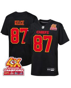 Travis Kelce 87 Kansas City Chiefs Super Bowl LVIII Champions 4X Fashion Game YOUTH Jersey – Carbon Black