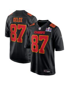 Travis Kelce 87 Kansas City Chiefs Super Bowl LVIII Fashion Game Men Jersey – Carbon Black