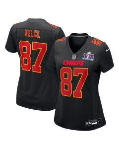 Travis Kelce 87 Kansas City Chiefs Super Bowl LVIII Fashion Game Women Jersey – Carbon Black