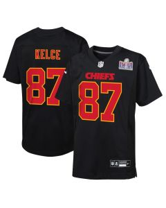 Travis Kelce 87 Kansas City Chiefs Super Bowl LVIII Patch Fashion Game YOUTH Jersey – Carbon Black