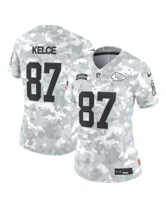 Travis Kelce 87 Kansas City Chiefs Women’s 2024 Salute to Service Limited Jersey – Arctic Camo