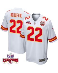 Trent McDuffie 22 Kansas City Chiefs Super Bowl LVIII Champions 4 Stars Patch Game Men Jersey – White