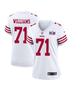 Trent Williams 71 San Francisco 49ers Super Bowl LVIII Patch Game Women Jersey – White