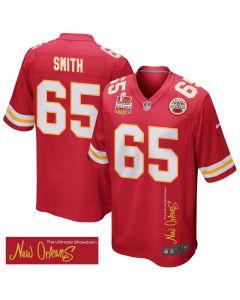 Trey Smith 65 Kansas City Chiefs Super Bowl LIX Champions Patch ‘New Orleans – The Ultimate Showdown’ EMBROIDERED Game Men Jersey – Red