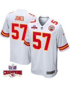 Truman Jones 57 Kansas City Chiefs Super Bowl LVIII Champions 4 Stars Patch Game Men Jersey – White