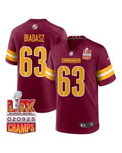 Tyler Biadasz 63 Washington Commanders Super Bowl LIX Champions Patch Game Men Jersey – Burgundy
