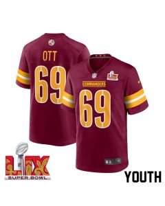 Tyler Ott #69 Washington Commanders Super Bowl LIX Youth Jersey – Burgundy
