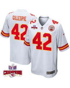 Tyree Gillespie 42 Kansas City Chiefs Super Bowl LVIII Champions 4 Stars Patch Game Men Jersey – White