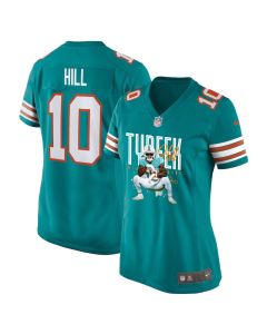 Tyreek Hill 10 Miami Dolphins Cheetah Celebration Women Alternate Game Jersey – Aqua
