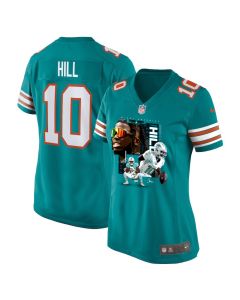 Tyreek Hill 10 Miami Dolphins Run Cheetah Run Women Alternate Game Jersey – Aqua