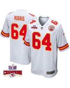Wanya Morris 64 Kansas City Chiefs Super Bowl LVIII Champions 4 Stars Patch Game Men Jersey – White
