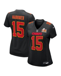 Women’s Kansas City Chiefs Patrick Mahomes Carbon Black Super Bowl LIX Fashion Game Jersey