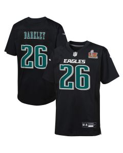 Youth Philadelphia Eagles Saquon Barkley Carbon Black Super Bowl LIX Patch Fashion Game Player Jersey