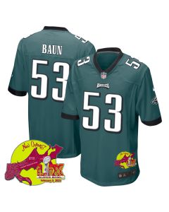 Zack Baun 53 Philadelphia Eagles Super Bowl LIX New Orleans Patch Game Men Jersey – Midnight Green