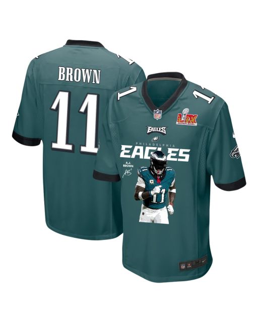 A.J. Brown 11 Philadelphia Eagles ‘Brown’s Pigskin Prowess’ Game Men Jersey – Midnight Green