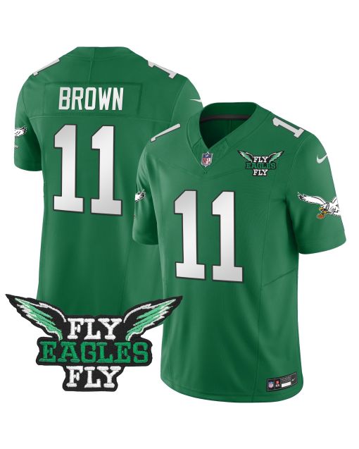 A.J. Brown 11 Philadelphia Eagles Fly Eagles Fly Patch Alternate Game Men Jersey – Kelly Green