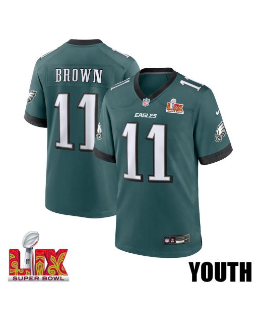 A.J. Brown #11 Philadelphia Eagles Super Bowl LIX YOUTH Jersey – Midnight Green