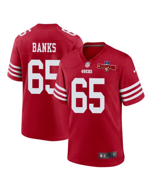 Aaron Banks 65 San Francisco 49ers NFC Champions Patch Game Men Jersey – Scarlet