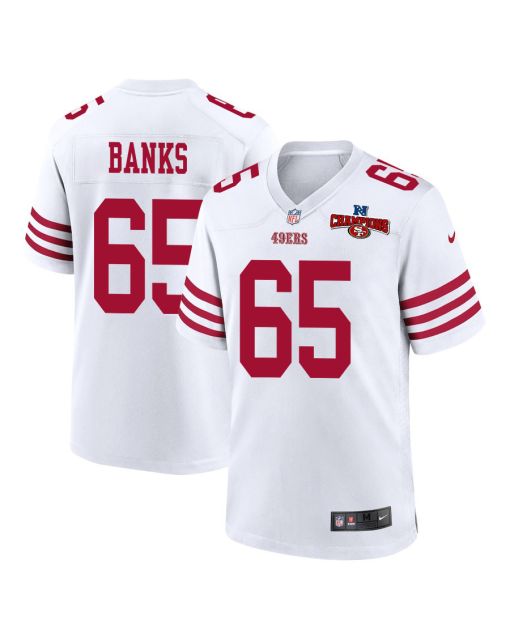 Aaron Banks 65 San Francisco 49ers NFC Champions Patch Game Men Jersey – White