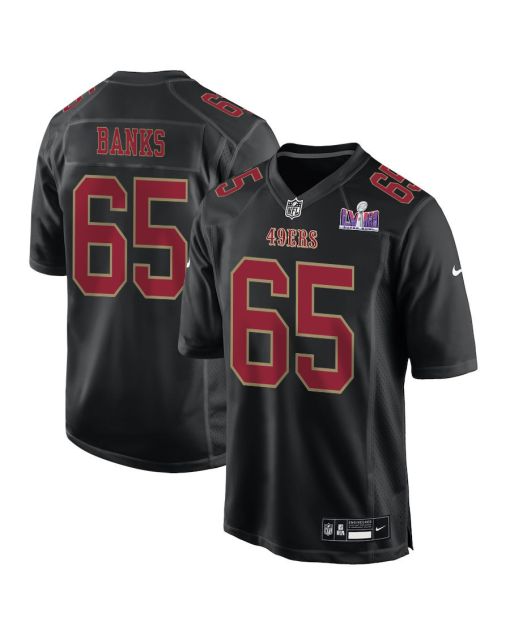 Aaron Banks 65 San Francisco 49ers Super Bowl LVIII Patch Fashion Game Men Jersey – Carbon Black