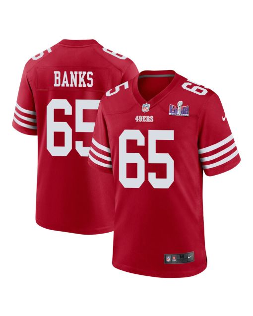 Aaron Banks 65 San Francisco 49ers Super Bowl LVIII Patch Game Men Jersey – Scarlet