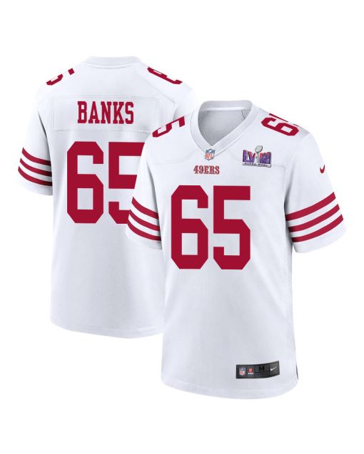 Aaron Banks 65 San Francisco 49ers Super Bowl LVIII Patch Game Men Jersey – White