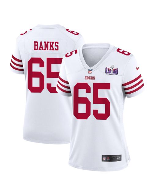 Aaron Banks 65 San Francisco 49ers Super Bowl LVIII Patch Game Women Jersey – White