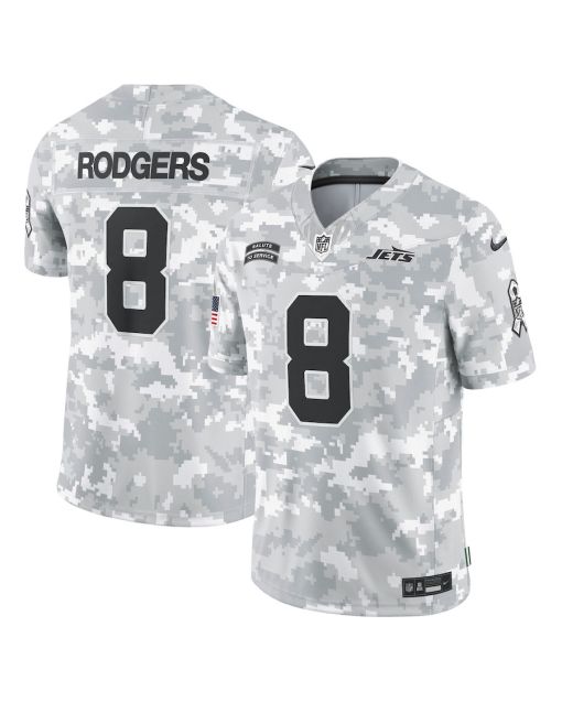 Aaron Rodgers 8 New York Jets 2024 Salute to Service Limited Men Jersey – Arctic Camo