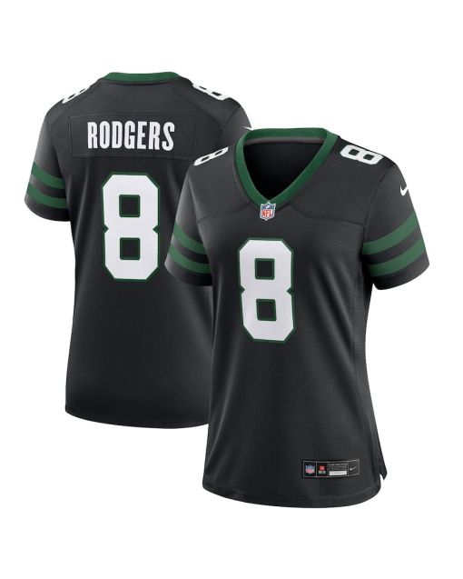 Aaron Rodgers 8 New York Jets Alternate Game Women Jersey – Legacy Black